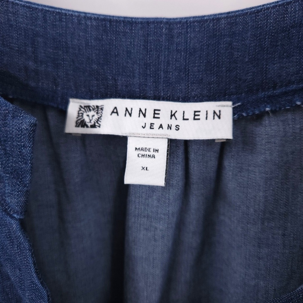 Anne Klein Jeans Puff Sleeve Tiered Denim Midi Dress Dark Wash Womens Size XL - Picture 4 of 12